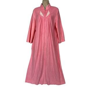 VTG Serenity Zip Robe Womens Large Pink Brushed Acetate Tricot 60s 70s Housecoat